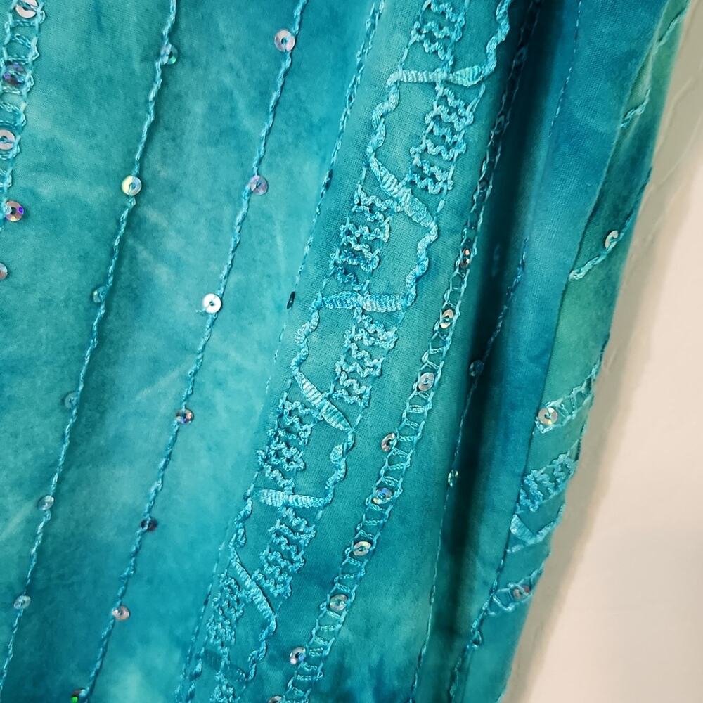 Sami & Jo Plus Blue Ombre Sequin Tank Top Size 1X Embroidered Back Slit Colorful - Picture 5 of 11